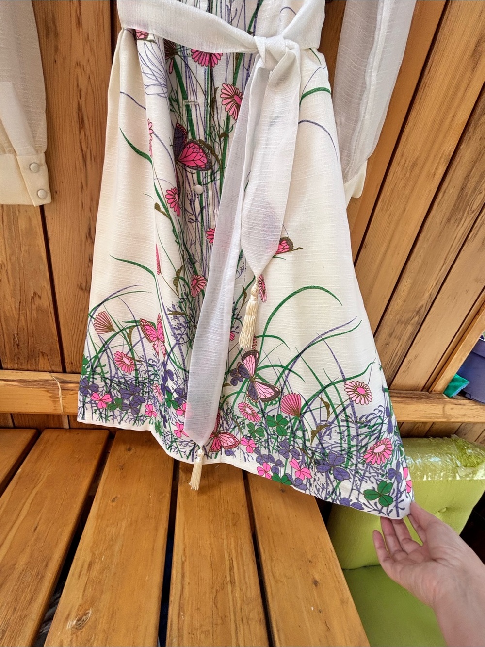 Vintage 70s Alfred Shaheen Butterfly Botanical Shirt Dress - Picture 3 of 13